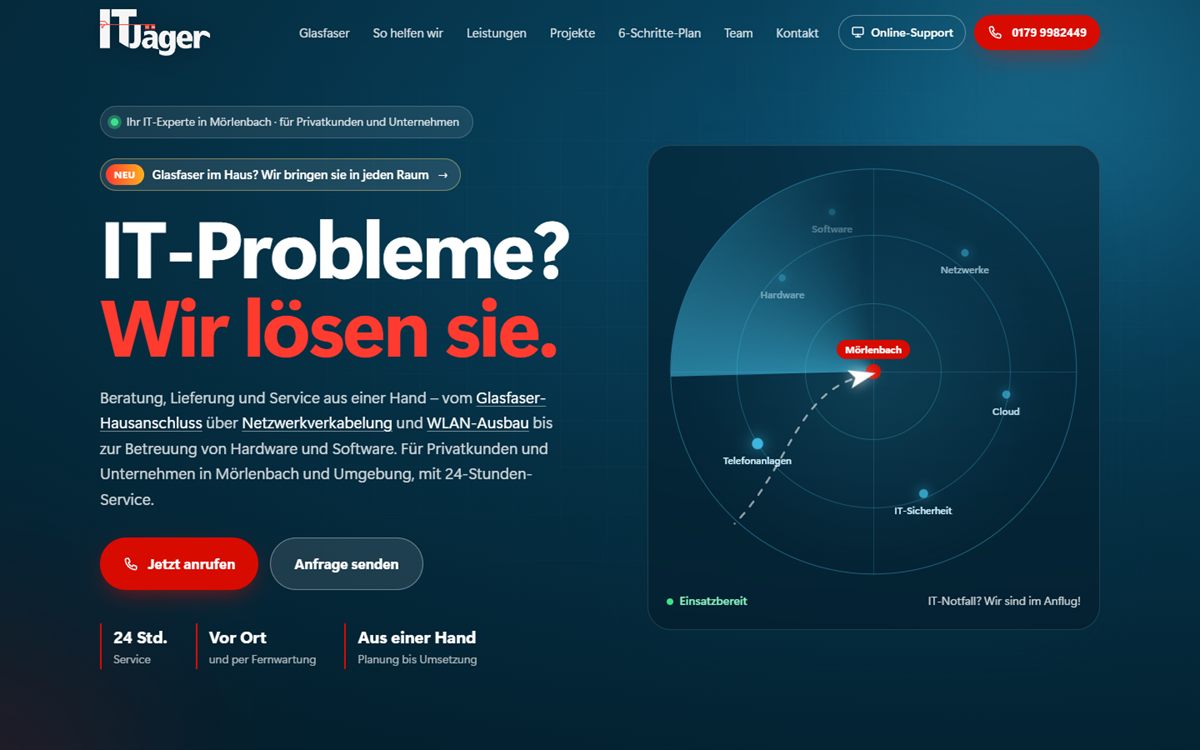Startseite von it-jaeger.support: IT-Probleme? Wir lösen sie.