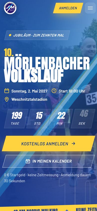 Die Volkslauf-Website auf dem Smartphone