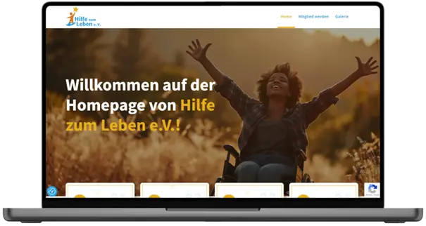 Ein Laptop, auf dem eine von uns erstellte Website angezeigt wird, Hilfe zum Leben
